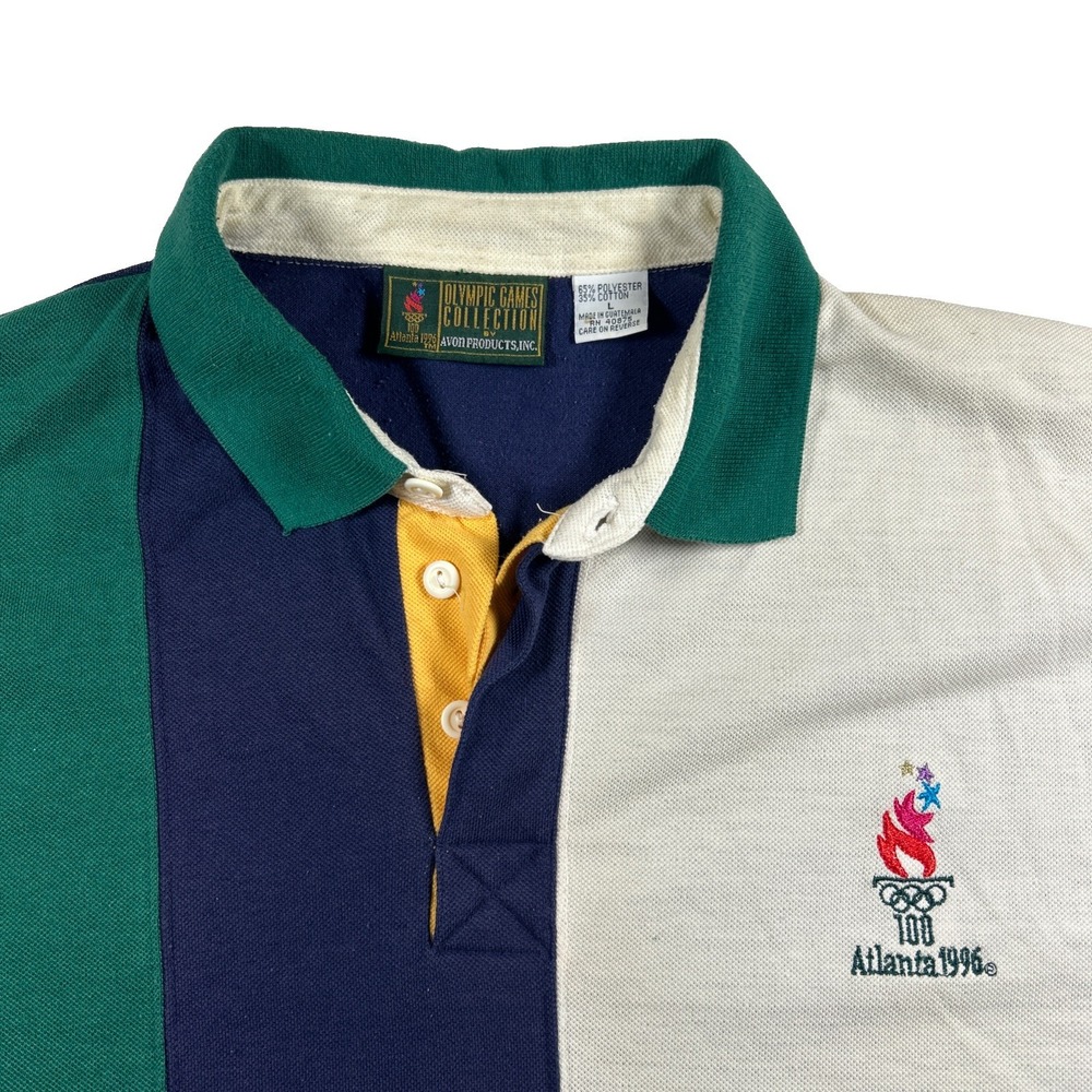 Vintage 1996 Atlanta Olympic Games Hanes Polo Shirt Large Colorblock 90s USA